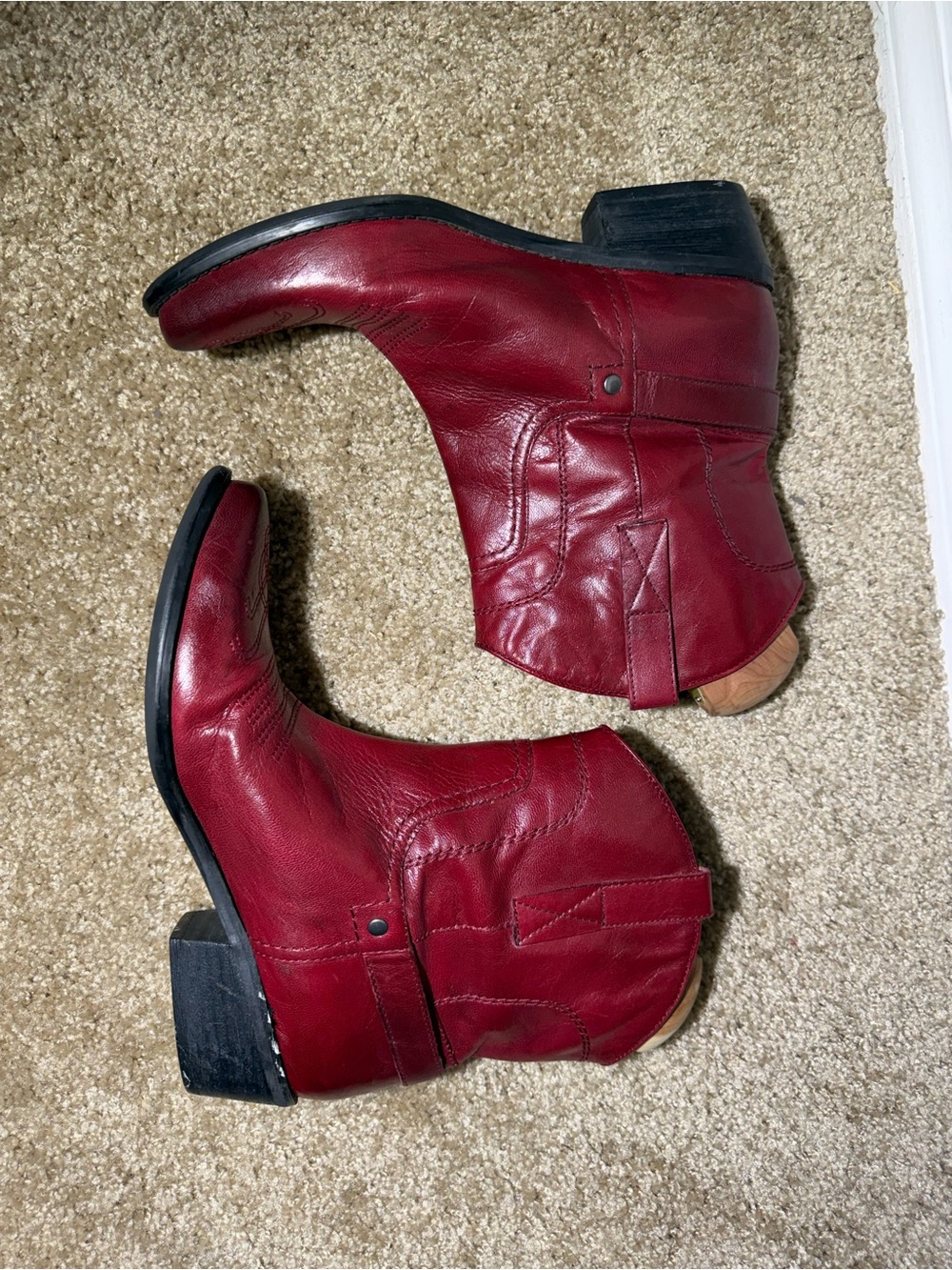 Franco Sarto Waco Red Leather Western Ankle Boots Women’s Size 8.5 - Picture 6 of 12